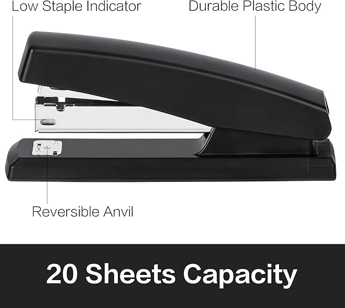 Deli Stapler, Desktop Stapler, Office Stapler, 25 Sheet Capacity, Includes 1000 Staples and Staple Remover, Black