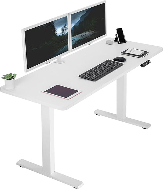 VIVO Electric 60 x 24 in Standing Desk, Memory Height Adjustment, 1B Series, One-Piece White Top, White Frame, DESK-KIT-1W6W
