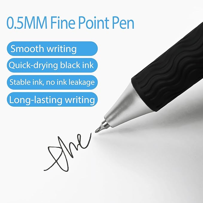 Black Gel Pens, 50 Pack Black Pens Bulk 0.5mm Black ink Fine Tip Pen, Smooth Writing, Click Gel Ink Roller Ball Pen for Office, nurses, families, and school diaries