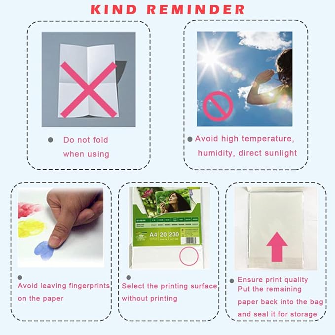 4 Sizes Photo Paper, 200gsm High Glossy White Photographic Paper, Advanced Picture for Inkjet Printer (90 Sheets, 3.5 x 5, 4 x 6, 5 x 7, 8.3 x 11.7 Inch)