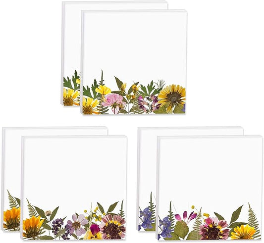 Wildflower Sticky Note Pads / 3" x 3" Botanical Sticky Notes/Set of 6 Pads / 50 Sheets Per Pad/Three Unique Designs/Made in The USA