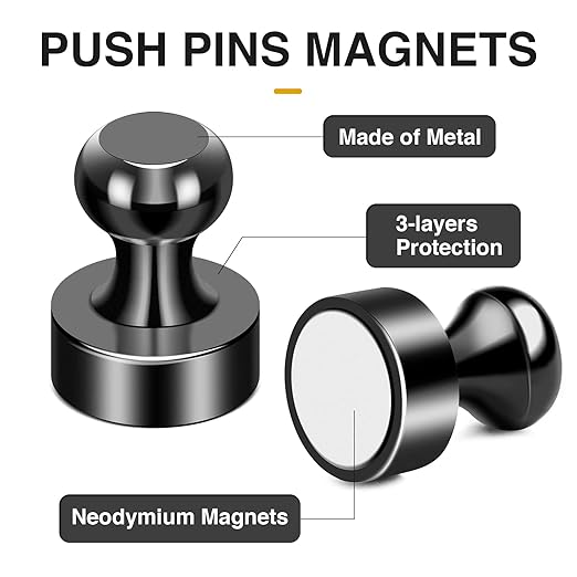 MIKEDE Whiteboard Magnets, 60Pcs Fridge Magnets Small Magnetic Push Pins Strong Magnets for Whiteboard, Black Neodymium Refrigerator Magnets Perfect for School, Classroom,Kitchen and Map Magnets