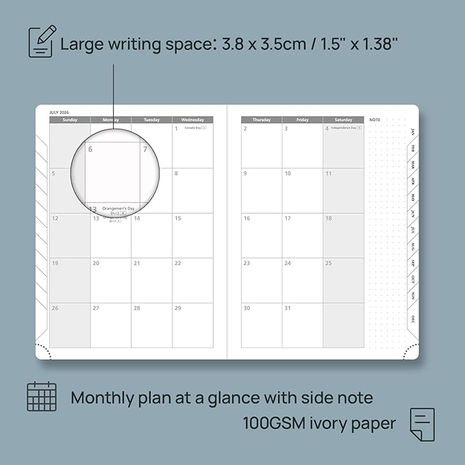POPRUN Weekly Planner 2026 Calendar (Medium 6.75" x 8.75") 12 Months Notebook with Horizontal Layout, Leather Hardcover, Inner Pocket, 100GSM Thick Paper, Pen Holder - Lavender