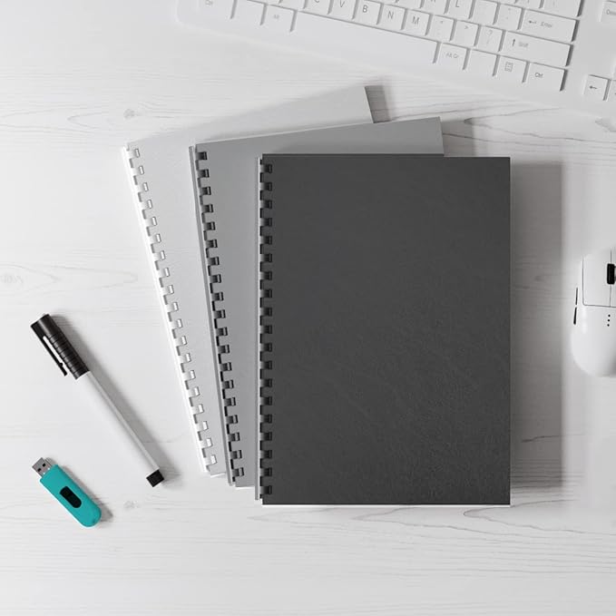 Binditek 50 Pack 16 Mil Leather-Textured Heavyduty Polycovers, Plastic Binding Presentation Covers, Letter Size, 8-1/2 x 11, Unpunched, Square Corners, Black