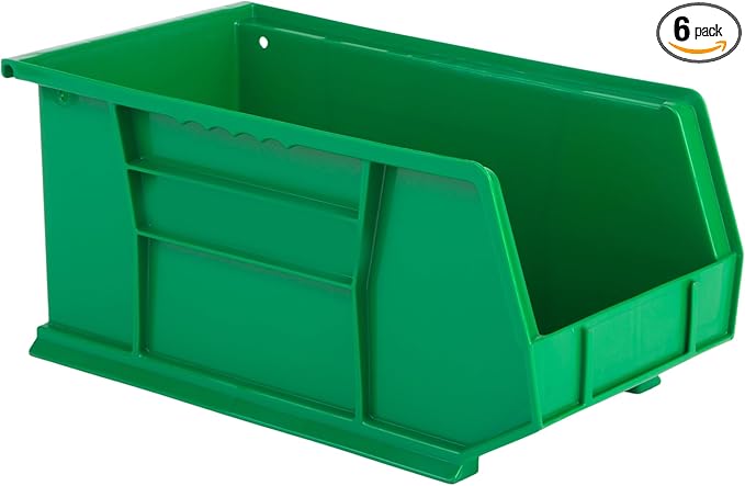 Hudson Exchange 15" x 8" x 7" (6 Pack) Plastic Stackable Storage Bin and Hanging Container, Green