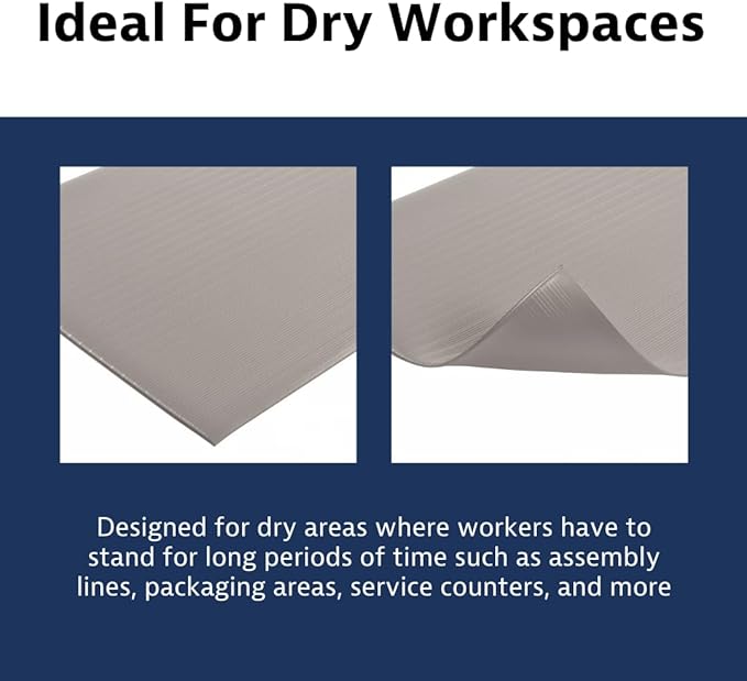 Notrax 410 Airug® 3' x 5' x 5/8" Anti Fatigue Mat, Enhanced Slip Resistance with Beveled Edges and Ribbed Surface, Ideal for Industrial and Commercial Workplaces, Gray, 410S0535GY