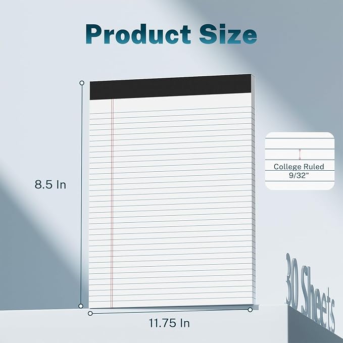 24 Pcs Legal Pads 8.5" x 11" College Ruled Note Pads 8.5 x 11.75 Inch Micro-Perforated Notepad 720 Sheets in Total Lined Writing Paper Notebook for Office, School Supplies & To-Do Lists 30 Sheets/Pad