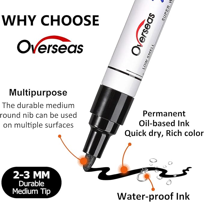 Overseas Permanent Paint Markers Pens - 3 Pack Green Oil Based Paint Pens, Medium Tip, Quick Drying and Waterproof Marker Pen for Metal, Rock, Wood, Fabric, Plastic, Canvas, Mugs, Stone, Glass
