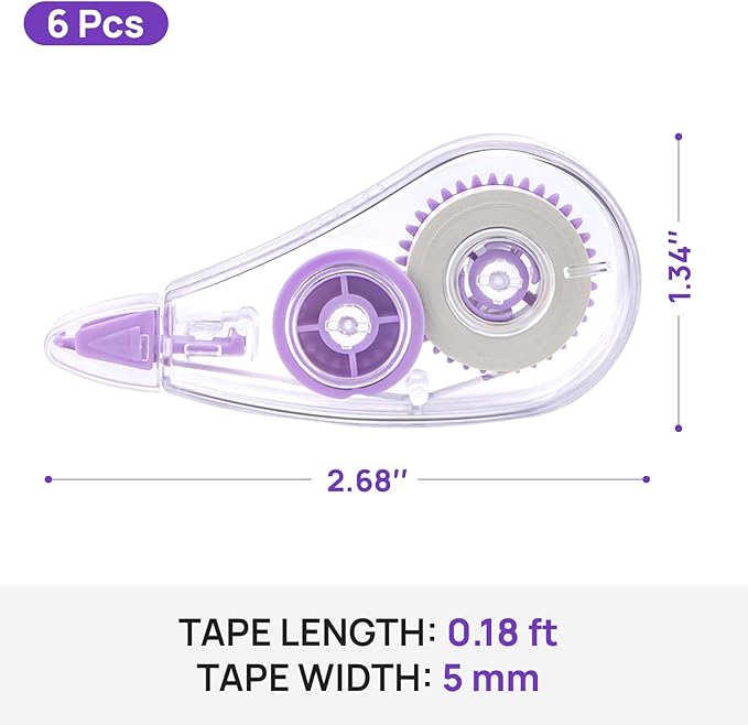 6 Pcs Colorful Core Correction Tape, 18.04 Ft White Wrong Out Tear-Resistant Bulk, Instant Corrections Easy To Use Applicator for School, Office, Note Taking, Journal (Tape Width 0.2 in)