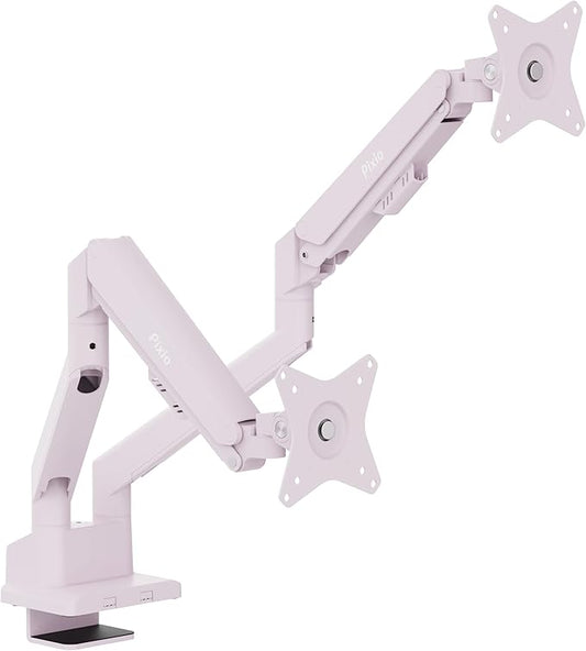 Pixio PS1D Wave Pink Dual Monitor Arm Stand Desk Mount - Fits up to 32 inches Monitors and up to 19.8lbs. VESA Compatibility and Integrated Cable Management