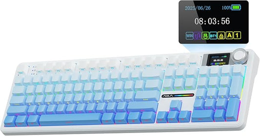 AULA F108 PRO - Wireless Mechanical Keyboard with Screen&Knob,Hot Swappable Gaming Keyboard with 8000mAh Battery,Pre-lubed Switches,RGB Backlit,PBT Keycaps Creamy Sounding Computer Keyboards,104 Keys