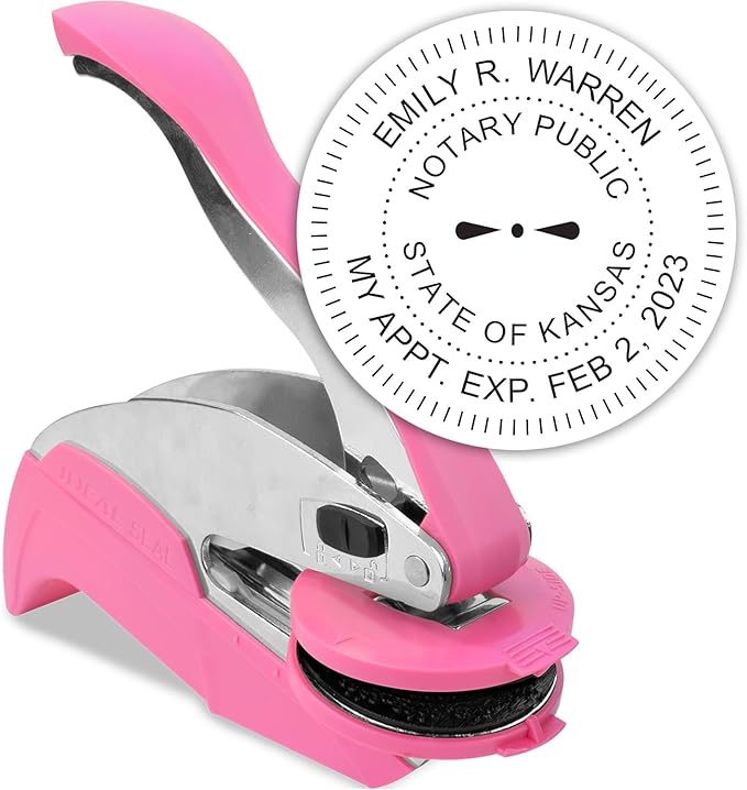 MaxMark Notary Seal Round Pink Embosser for Kansas State - Includes Gold Burst Seal Labels (50 Count)