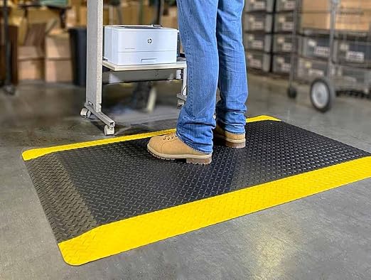 Wearwell 414.1516x2x6BYL Diamond-Plate SpongeCote UltraSoft Mat, 6' Length x 2' Width x 15/16" Thick, Black with Yellow