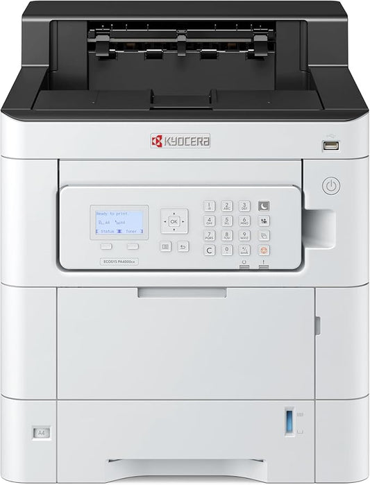 KYOCERA ECOSYS PA4000cx Color Laser Printer 42 ppm, 1200 dpi, Gigabit Ethernet, 5 Line LCD with Hard Key Control Panel, 650 Sheet Capacity