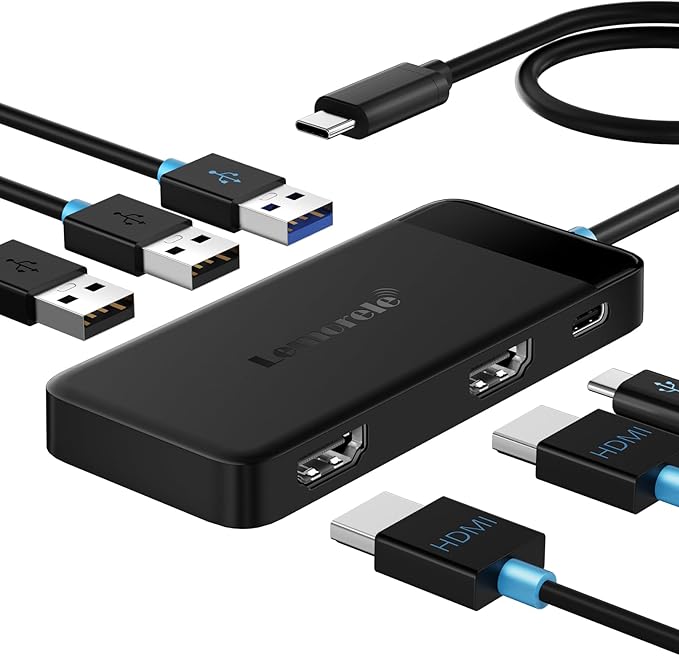 Lemorele Docking Station Dual Monitor, 6 in 1 USB C Hub Multiport Adapter w/2 HDMI 4K, 5Gbps USB3.0 & 2 USB2.0, 100W PD Charging - USB C Dock for Laptop Dell/Lenovo/HP/MacBook/Surface - Plug and Play