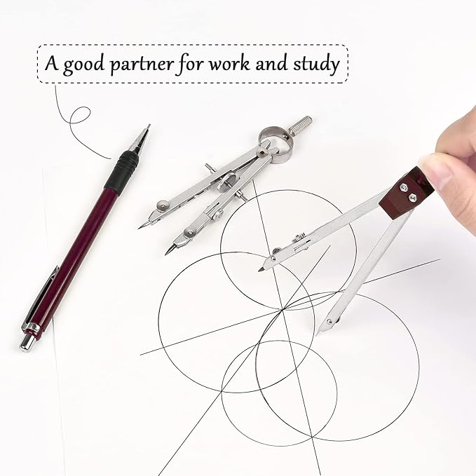 9Pcs Precision Geometry Set Metal Compass, Geometry Tool Tool Set with Shatterproof Storage Box, Circle Drafting Tool and Architecture, Drafting Kits for Engineers Students (Brown)