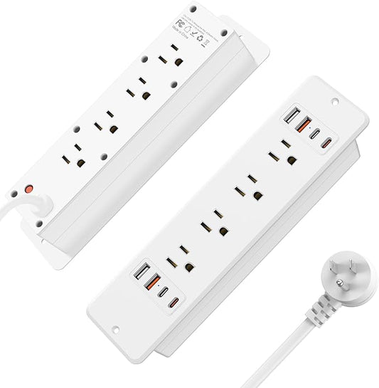 HHSOET 16 in 1 Recessed Power Strip Flat Plug, 30W Fast Charging Furniture Outlet with USB, Conference Recessed Surge Protection with 8 AC Plugs, 4 USB Ports 4 USB-C, 10ft Power Cord.(White)