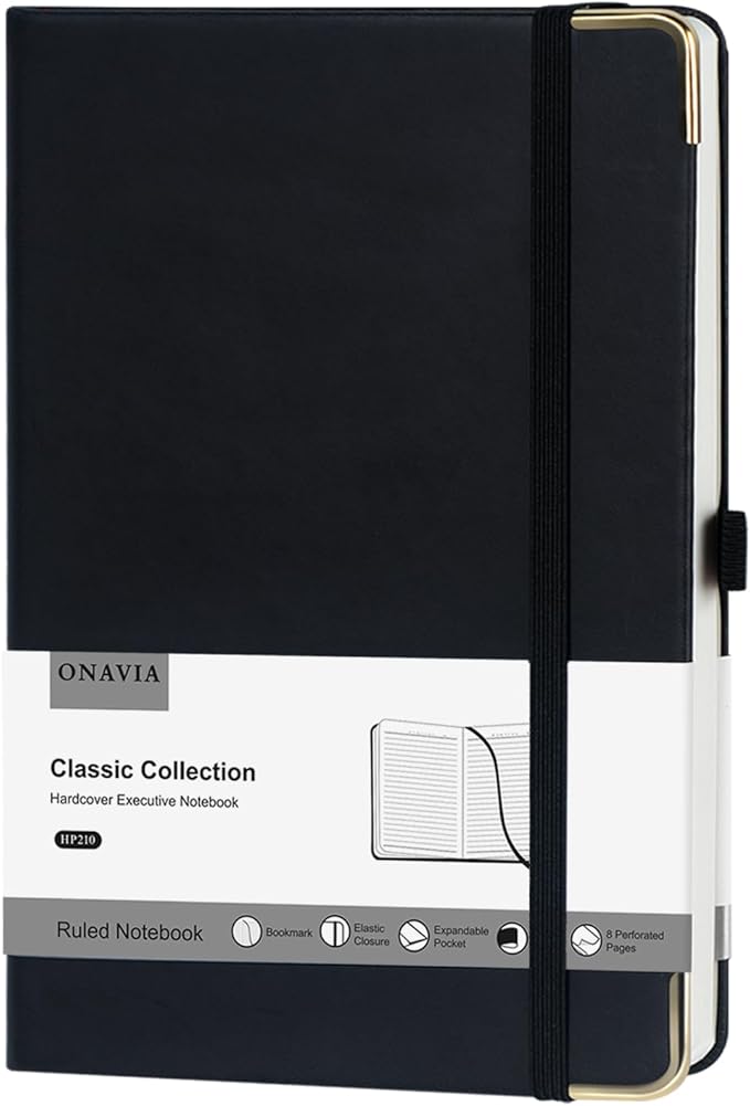 A5 Lined Journal Notebook - 100 GSM Thick Paper, Hardcover Journaling Notebook for Writing, Work, Travel, School, College Ruled Journal for Women and Men, PU Leather Note Book, 5.5”x8.3”- Black