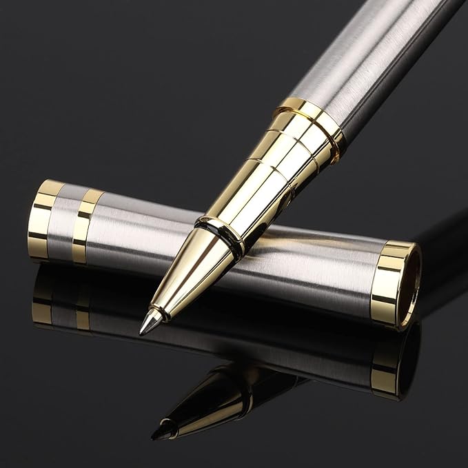 cheericome Luxury Ballpoint Pen - Professional Pen, Executive Pen, Journal Pen, Perfect for Silky Smooth Writing, with Gift Box, Nice Pen for Men and Women, 2 Extra 0.5mm Black Refills - Silver