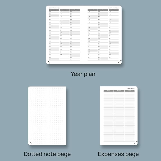 POPRUN Weekly Planner 2026 Calendar (Pocket 4'' x 6.25'') 12 Months Notebook with Horizontal Layout, Leather Hardcover, Inner Pocket, 100GSM Thick Paper, Pen Holder TJ - Soft Pink
