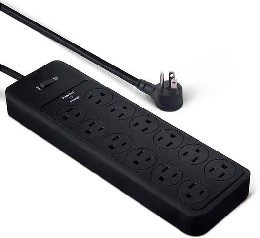 Amazon Basics Surge Protector Power Strip, 12-Outlet, 4000 Joules, 8ft Extension Cord, Rectangle, for Home, Office, Gaming Room, Black