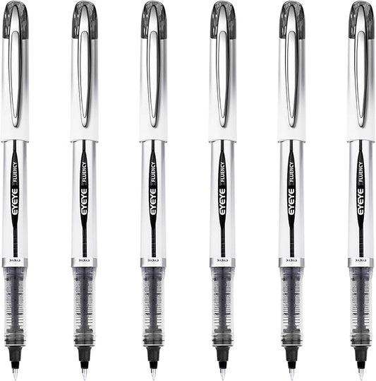 EYEYE 0.7mm Rollerball Pens Fine Point, 6 Pack of Pen Black Roller Ball Medium Point Quick Dry, Liquid Ink Pen Fine Point Smooth Writing Pens for Journaling, Note Taking, Office, School Supplies