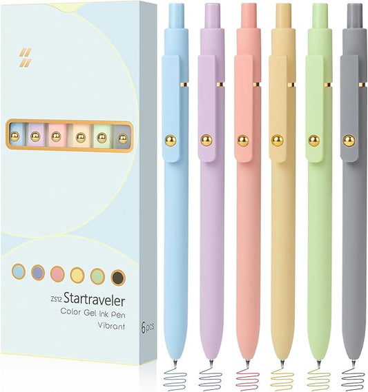 FIOVER Colored Pens, 6 Pack Colorful Gel Pens, Quick-Dry 0.7mm Medium Point for Journaling, Note Taking, Doodling, Aesthetic Office School Supplies, Gifts for Women Men(Multiple Colors)