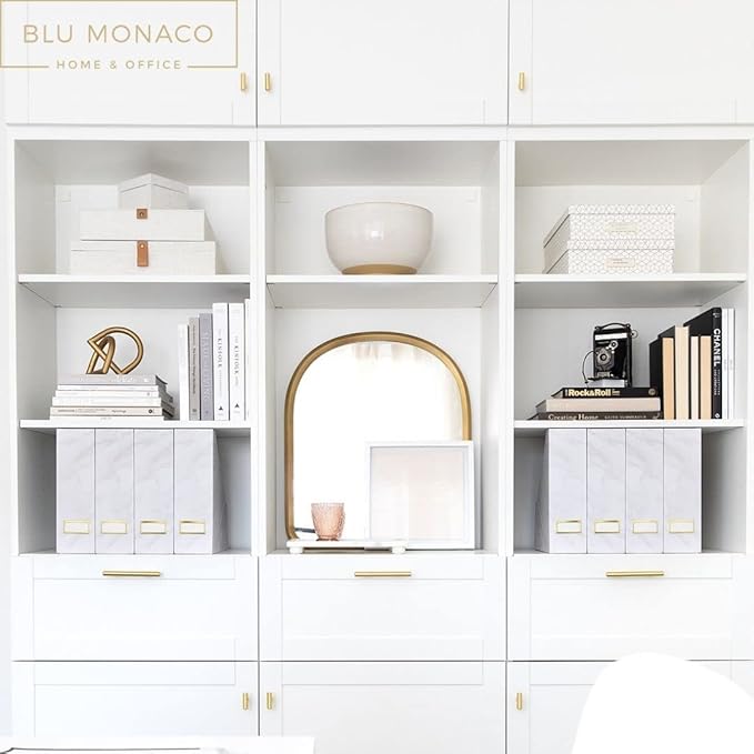 BLU MONACO Set of 4 Magazine Holders, White Marble Design with Gold Label Holders, File Holder for Desk, Magazine Storage for Home Office and Classroom