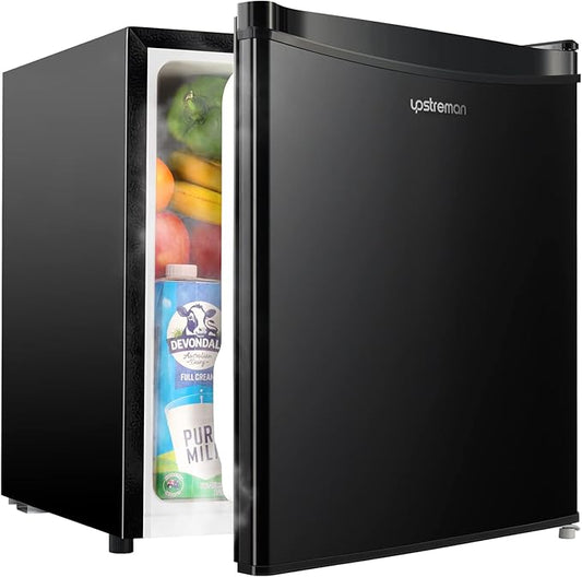 Upstreman 1.7 Cu.ft Mini Fridge with Freezer, Dorm Essentials, Adjustable Thermostat, Energy Saving, Low Noise, Single Door Compact Refrigerator for Dorm, Office, Bedroom, Black-FR17
