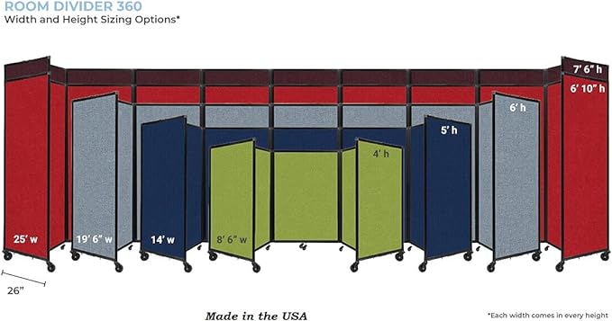 Versare Room Divider 360 Portable Wall Partition | Folding Panels | Large Freestanding Divider | Locking Wheels | Temporary Room Separator | 25' x 7'6'', Powder Blue