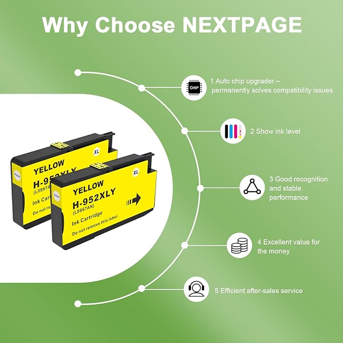 952XL Yellow Ink Cartridges with Upgrade Device Replacement for HP 952 XL Combo Pack for HP Officejet Pro 7740 8720 8710 8210 8715 8740 8702 8730 8725 Printers (952XL Yellow High-Yield 2 Packs)
