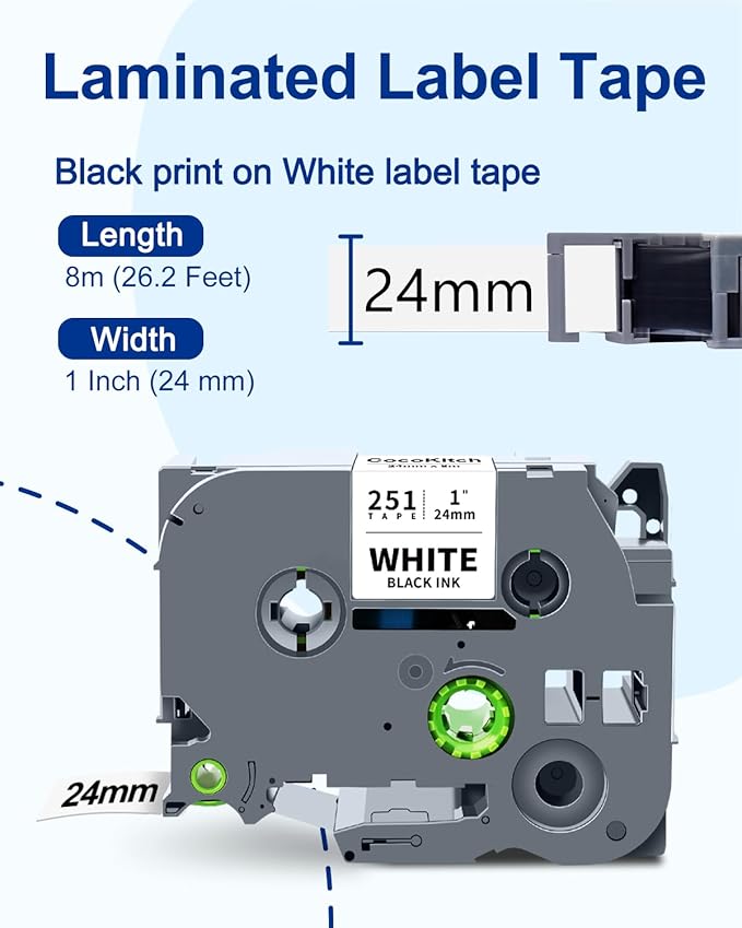5-Pack TZe-251 TZ Tape 24mm 0.94 Laminated White Compatible for Brother P Touch Label Tape TZe 251 TZe251 TZ-251 for Ptouch PT-D600 PT-D610BT PT-D600VP PT-P710BT PT-P700 Label Maker, 1 Inch x 26.2 Ft