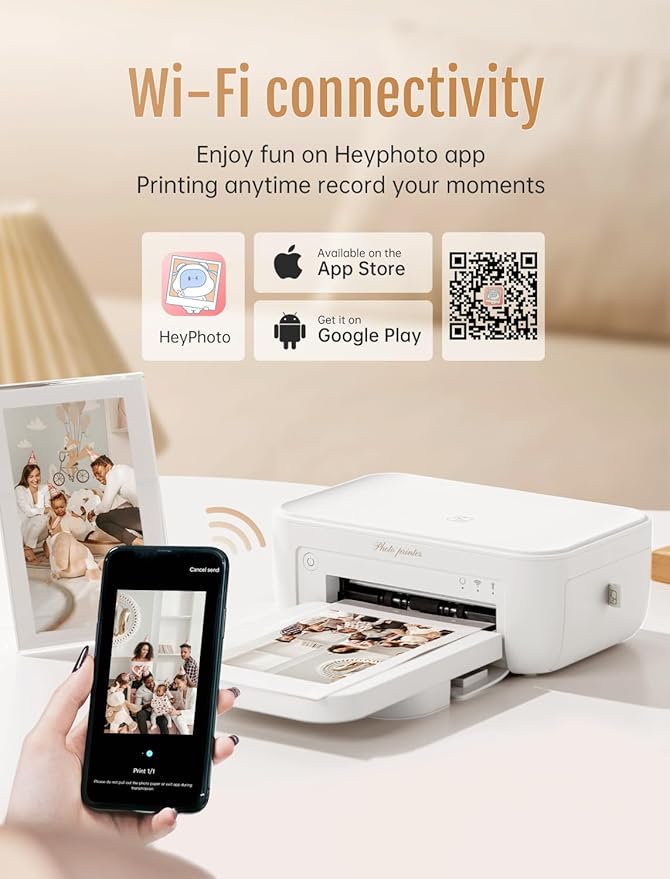 HPRT 4x6 Photo Printer, +20 Sheets&1 Ribbon, Picture Printer for iPhone, Android, Portable Dye-Sublimation, AR Video Printing（White）