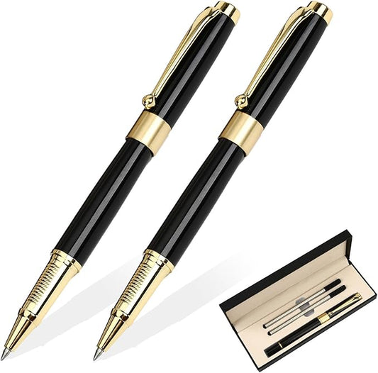 YIVONKA Ballpoint Pen Black Refill,Luxury Ballpoint Line width 0.5mm,Best Ball Pen Gift Set for Men & Women Professional Executive,Office,Nice BallPens Classy Gift Box (2 Black)