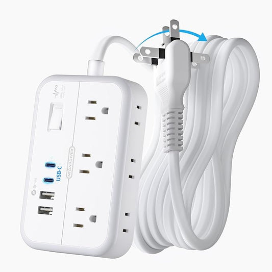 NTONPOWER 2 Prong Power Strip, 1875W/15A 2 Prong to 3 Prong Outlet Adapter, Surge Protector Power Strip with 4 USB Ports(2 USB C), 5 FT Rotating Flat Plug Extension Cord for Old House, Wall Mount