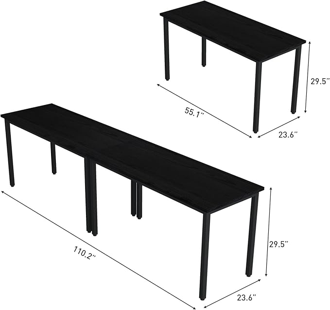 Bonzy Home Conference Tables 9ft Office Computer Desk for Meeting Room Study Writing Printer Podcast Table for 4-8 People Modern Black 2PCS 110.2"x23.6"x29.5"