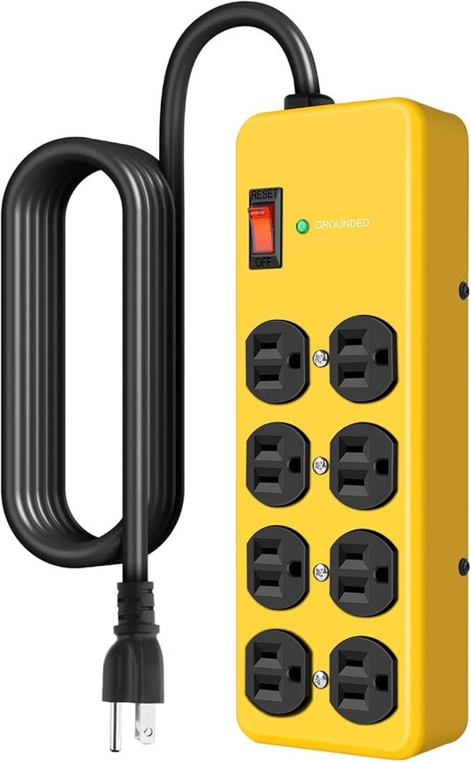 Wall Mount Power Strip,8 Outlet Heavy Duty Power Strip with 2700 Joules Surge,15Amp Metal Mountable Surge Protector for Home,Office,Garage & Workshop,14AWG Extension Cord