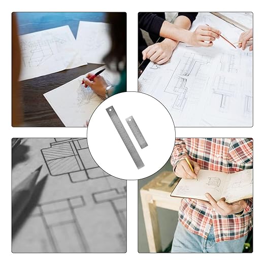 6-Inch and 12-Inch Stainless Steel Metal Ruler with Non-Slip Cork Backing - 2 Pack