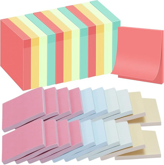 Fainne 24 Pack Sticky Notes Bulk Back to School Supplies Self Stick Note Pads Paper Memo for Office First Day of School Student Teacher Essentials (2 x 2 Inches,Bright Color)
