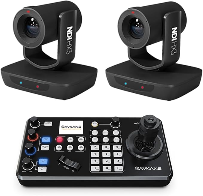 AVKANS 20X NDI PTZ Camera Kits - 2pcs 20X AI Auto Tracking NDI Camera with 1pcs IP Joystick Controller Package for Church Live Streaming Video Production（2X LV20N and 1x AV-Joy-IP）