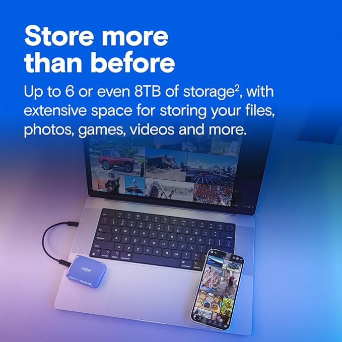 Crucial X10 4TB Portable SSD, Up to 2,100MB/s, USB 3.2 USB-C, External Solid State Drive, Compatible with Windows, Mac & Android, Durable Storage for Games, Photos & Files, Blue - CT4000X10SSD9-02