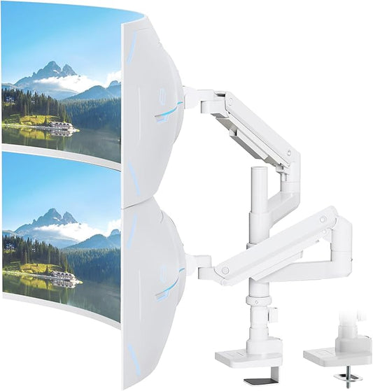 PUTORSEN 17-49”Premium Aluminum Heavy Duty Dual Monitor Arm for Ultrawide Screens up to 44lbs, Vertical Stacked Dual Monitor Desk Mount, Full Motion Dual Vertical Monitor Mount, VESA 75/100, White