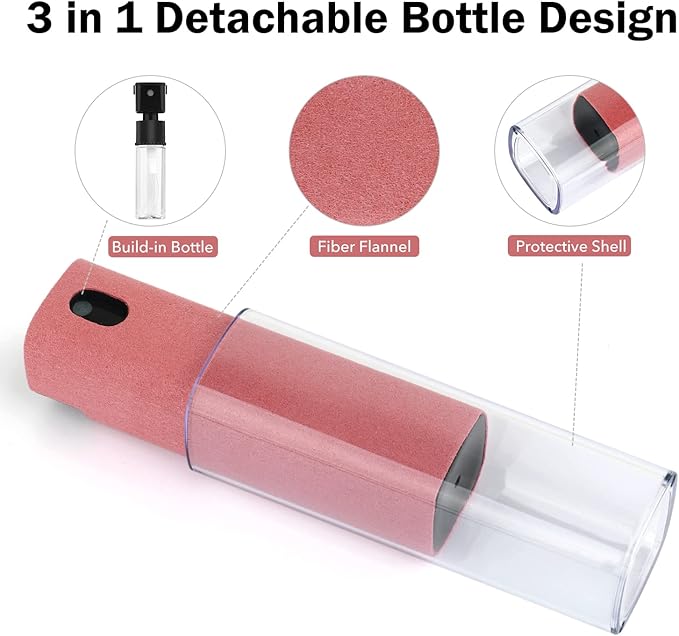 2 Pcs Fingerprint Proof Screen Cleaner, 3 in 1Touchscreen Mist Cleaner Spray Wipe Cleaner Screen Cleaner Soft Fiber Flannel, Safe for All Phones Glasses Tablet Laptop TV Watch Screens (Pink)