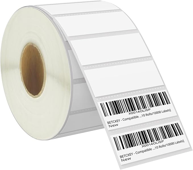 BETCKEY - 3" x 1" (76 mm x 25 mm) UPC Barcode & Address Labels Compatible with Zebra & Rollo Label Printer,Premium Adhesive & Perforated [1 Rolls, 1375 Labels]