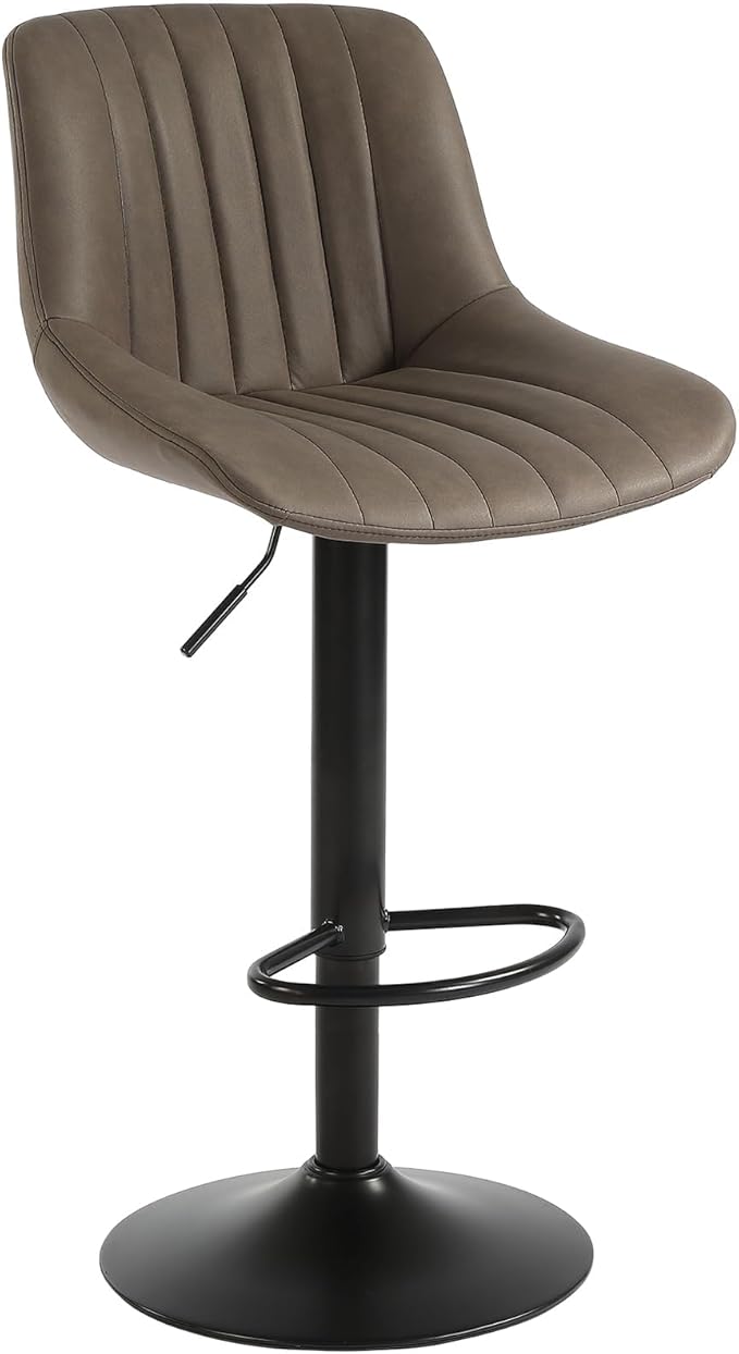 Bar Stool Set of 1, Adjustable PU Leather Bar Chairs, Swivel Counter Height Barstools with Back, Modern Armless Kitchen Island Stool, Brown