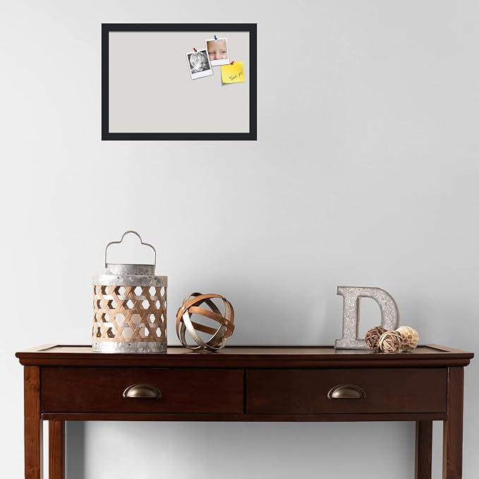 PinPix 18x13 Inch Cork Bulletin Board. This Decorative Framed Pin Board Comes with Light Stone Design and a Satin Black Frame. Ideal for Home Office Decor or Message Board (PinPix-1809)