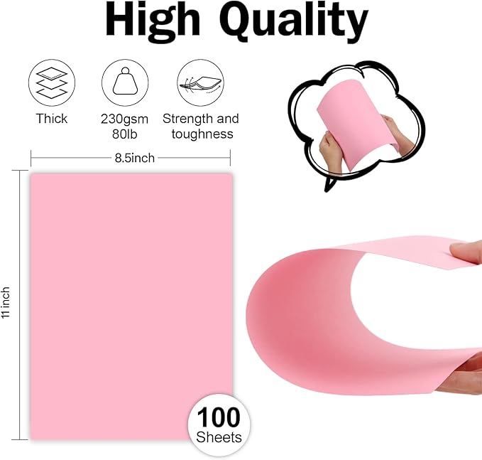 100 Sheets Pink Cardstock 8.5 x 11 Thick Paper, Goefun 80lb Card Stock Printer Paper for Arts & Crafts, Presentations, Stationary Printing