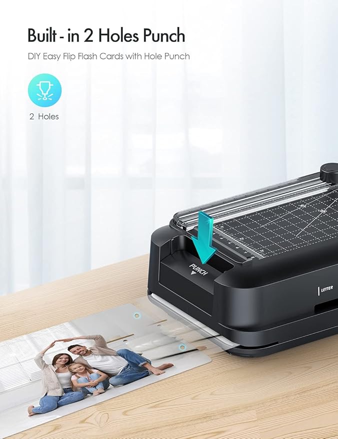 9-Inch Thermal Laminator Machine, 3-in-1 Laminator with Built-in Paper Trimmer, Hole Punch & Corner Rounder, 10 Laminating Pouches, Fast 3-Min Warm-Up, Jam-Free for Home, Office, School