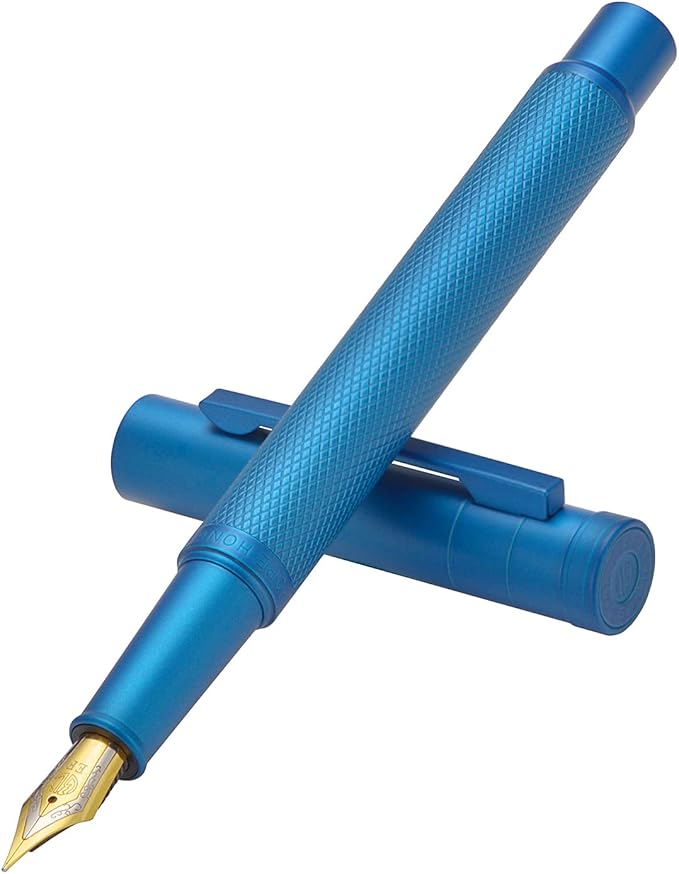 Asvine Blue Forest Fountain Pen Fine Nib, Classic Design with Converter and Metal Pen Case, The Light of Hope Serise