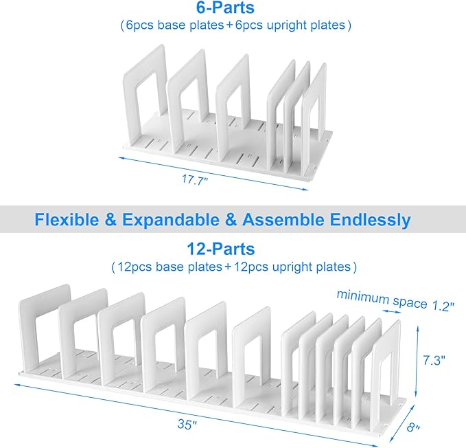 Adjustable Vertical File Sorter Sturdy Plastic Expandable Upright File Holder, Desktop Binder Organizer, Home School Office Organization Bookshelf Divider, Assemble Easily Endlessly, White